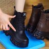 Height-increasing Martin Boots Women's Autumn 2024 New Small Leather Platform Short Boots Women's Winter Velvet Non-slip Warm Shoes