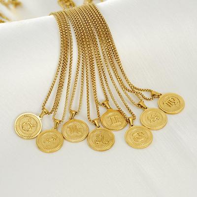 14k позолоченная нержавеющая сталь винтажное зодиакальное ожерелье для женщин и мужчин 12 созвездий гороскоп кулон коробка цепь ожерелье