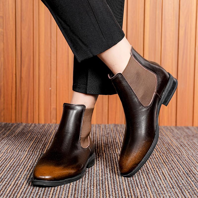 Luxury Brand Classic Mens High-heeled Boots Chelsea Fashion Leisure Shoes British Style Leather Ankle Boots Casual Trend Boots