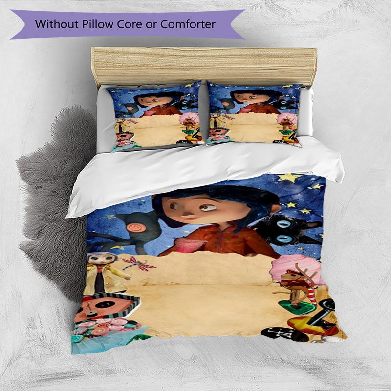 3pcs Duvet Cover Set (1*Duvet Cover + 2*Pillowcase, Without Core), Coraline Print Bedding Set, Bedroom Decor, All‑Season, Birthday Gift
