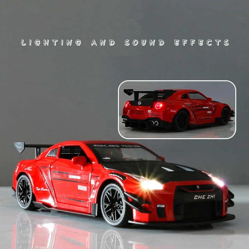 1/24 Skyline Ares Nissan GTR R34 R35 литой спортивный автомобиль модель литой металл гоночный автомобиль модель имитация звука света детские игрушки подарок