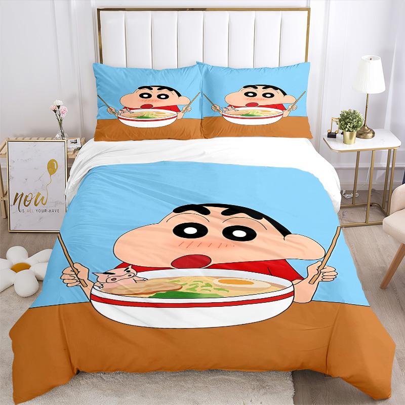Crayon Shinchan Noodles Print 3Pcs Bedding Setduvet Cover With 2 Bedropillowcase Home Birthday Gift