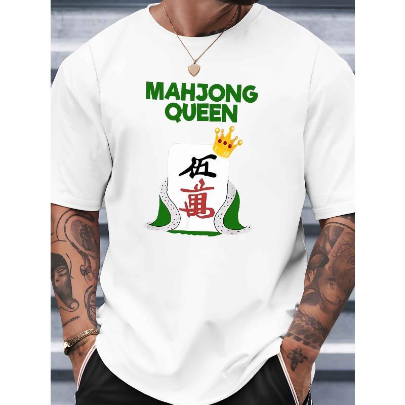 MAHJONG QUEEN Новый летний мужской топ с коротким рукавом для улицы Летний модный тренд Мужская базовая футболка с принтом Весна и лето