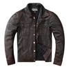 Ami Khaki Leaked Denim Leather Jacket Pure First-layer Cowhide Leather Jacket Men's Stone-washed Old American Jacket