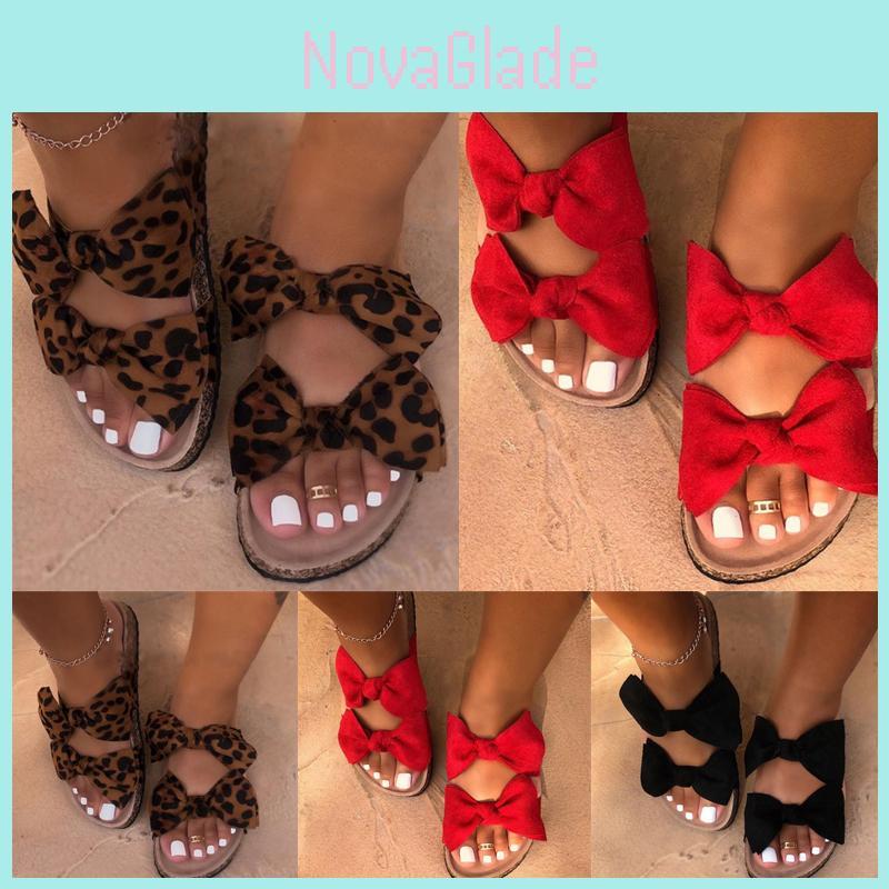 Comfortable Women Ladies Slip On Peep Toe Bow Sliders Flatform Platform Sandals Shoes