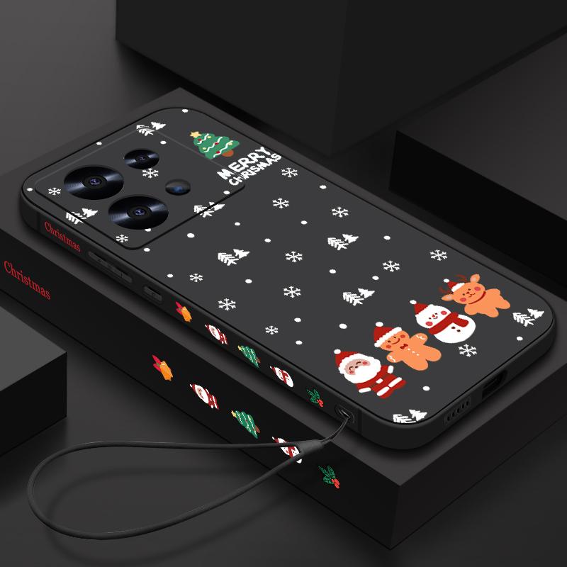 Мягкий тонкий чехол с рисунком рождественской елки для Xiaomi 13T Poco F6 X6 Pro Redmi Note 13 12 Pro 11 10, матовый чехол из ТПУ с ремешком, противоударный чехол для телефона