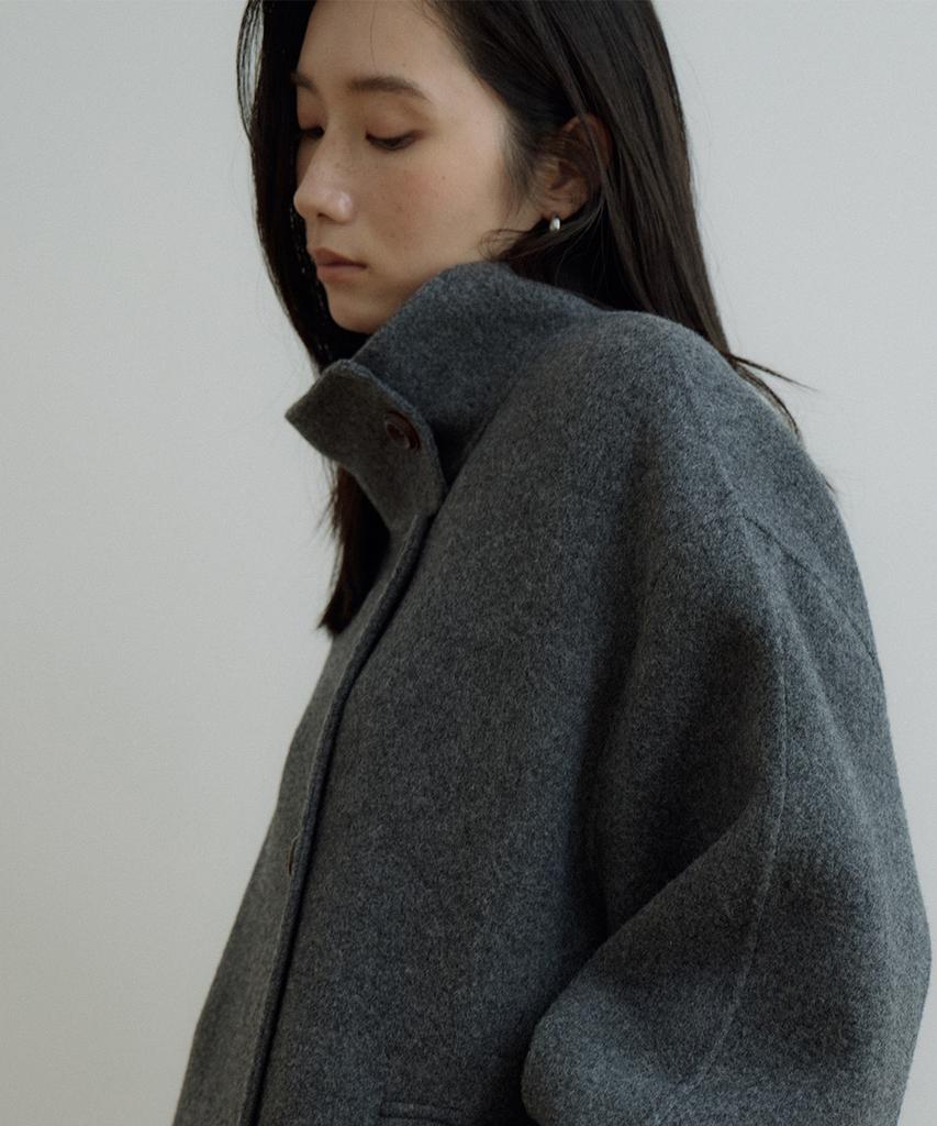 LINGSEOUL Handmade High Neck Half Coat-Charcoal