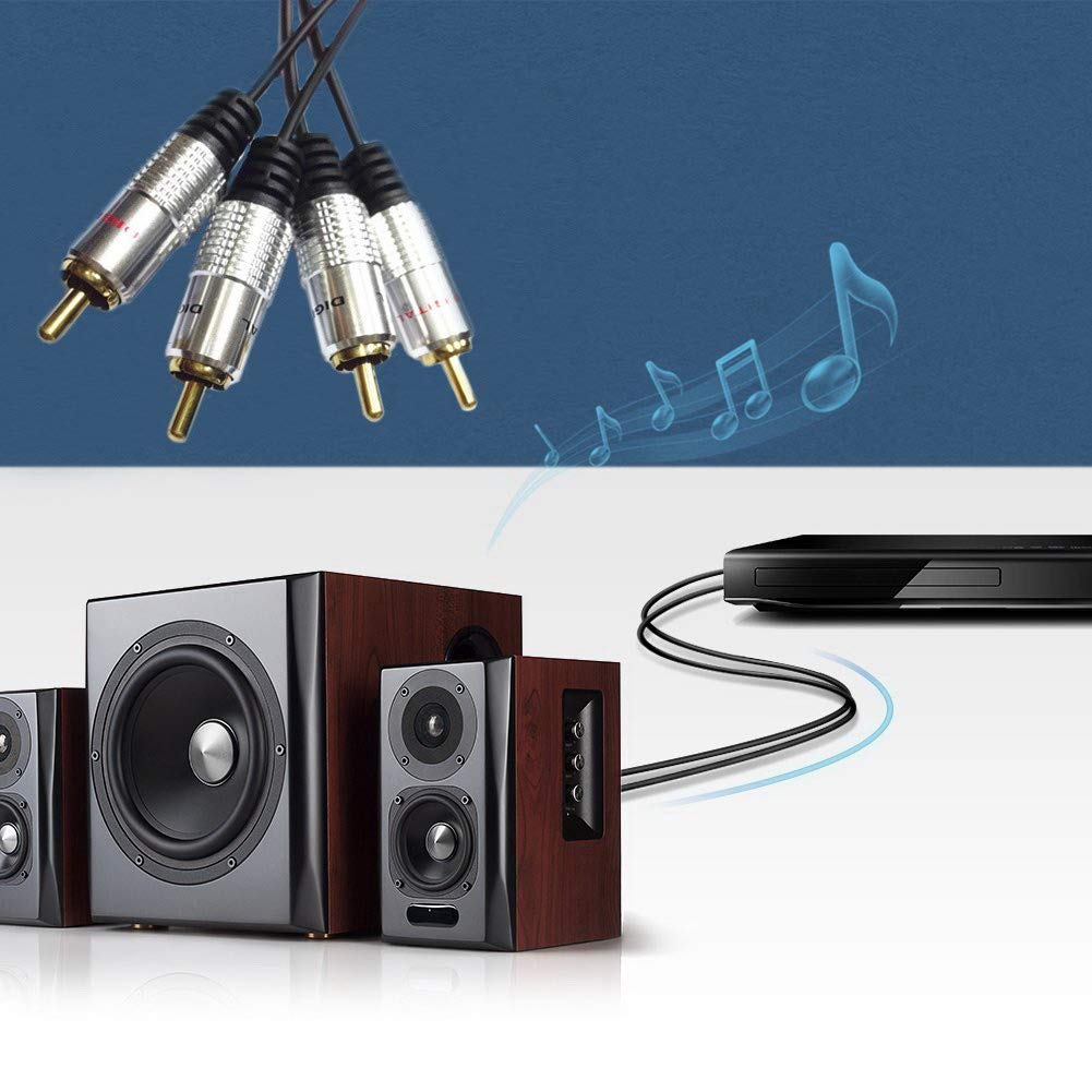 Rosebe RCA аудио кабель 3 м 2-контактный на 2-контактный штекер на штекер аудио стерео кабель алюминиевый сплав совместимый с игровым плеером 1 м, консоль/автомобиль