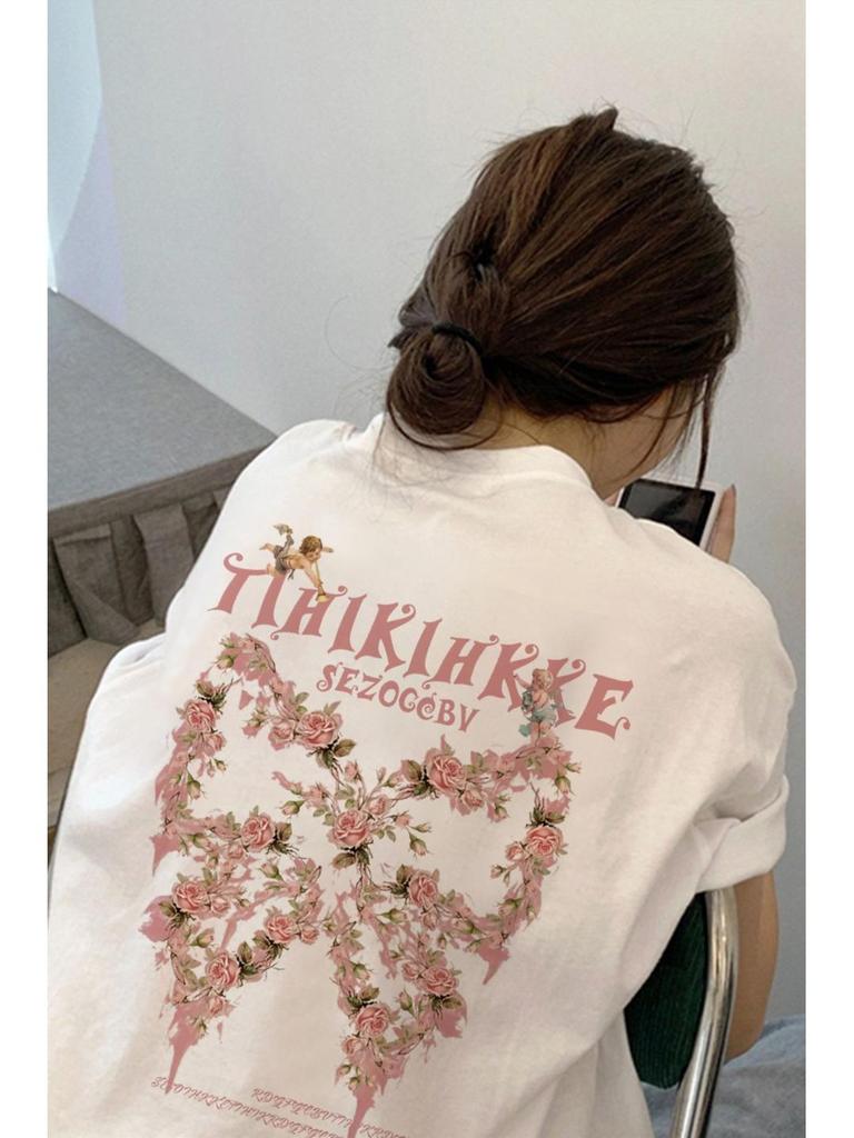 Унисекс Хлопковая футболка в американском стиле High Street Chic, Летняя, Большого размера, Свободный крой для Мужчин, Женщин и Пар