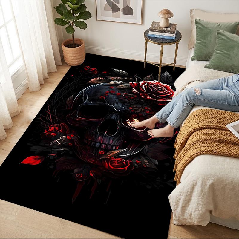 Skull Roses Living Room Nonslip Area Rug Soft Carpet For Bedroom Game Playroom Sofa Office Home Decor Doormat Christmas Gift C926208