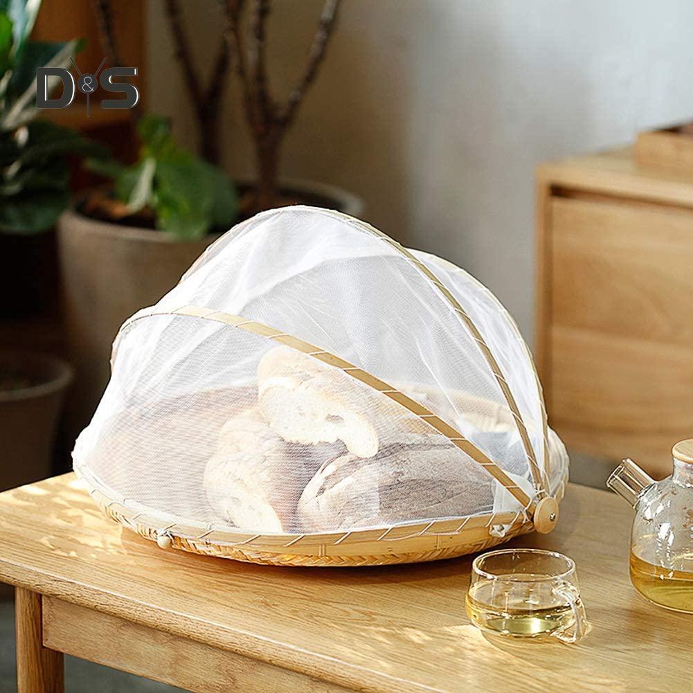 Blooming Bouquet Bamboo Picnic Food Serving Basket Anti Flies Insect Net Cover Bread Fruit Tray
