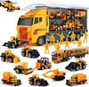 10 In 1 Construction Toys Truck Storage Die-Cast Vehicle Transporter Car Set Excavator Dump Truck Digger Backhoe For Kids Gift