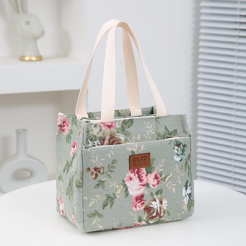 Compact Floral Insulated Lunch Bag with Sturdy Handles