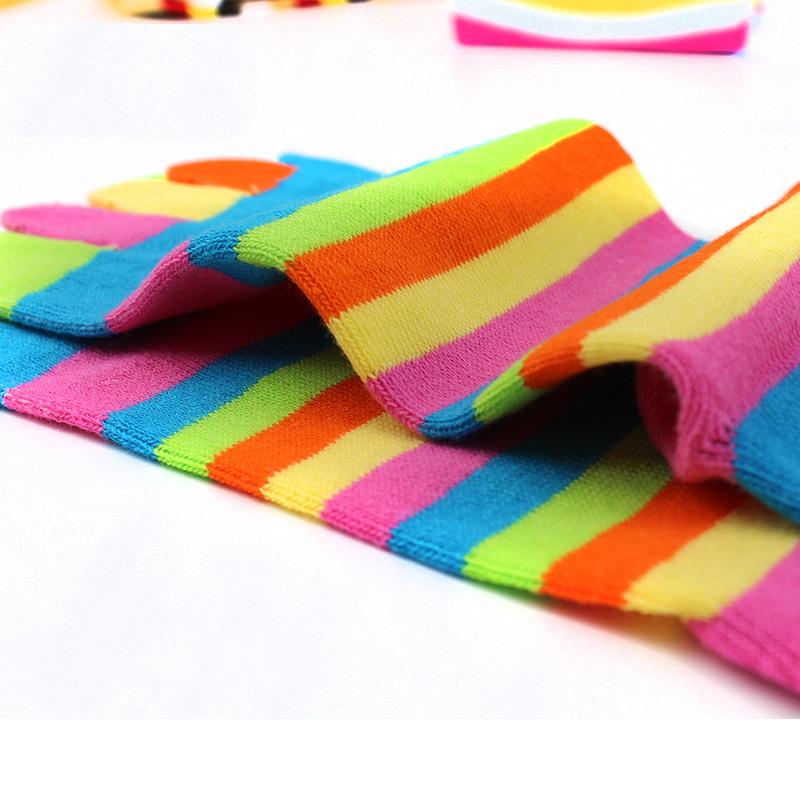Women Short Toe Socks Colorful Rainbow Pattern Cotton Blend for Comfortable Five Finger Fit