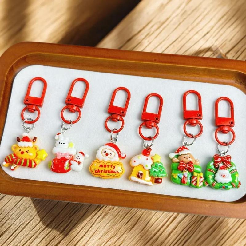 1/6Pcs Cute Student Gift Set of Cartoon Santa Claus Pendant Keychains, Ideal for Christmas Party.