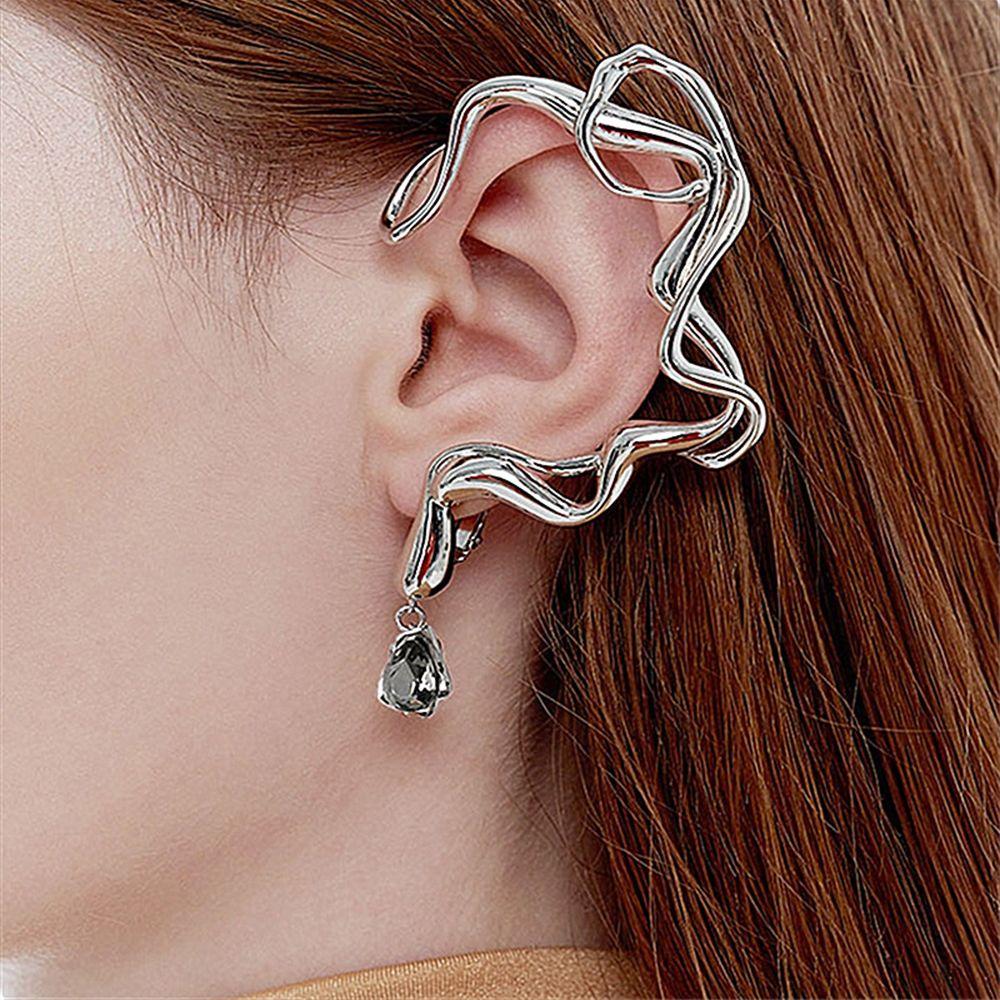 Zinc Zinc Alloy Rhinestone Snake Ear Hook Korean style Jewelry Irregular Earrings Women Clip  Earrings