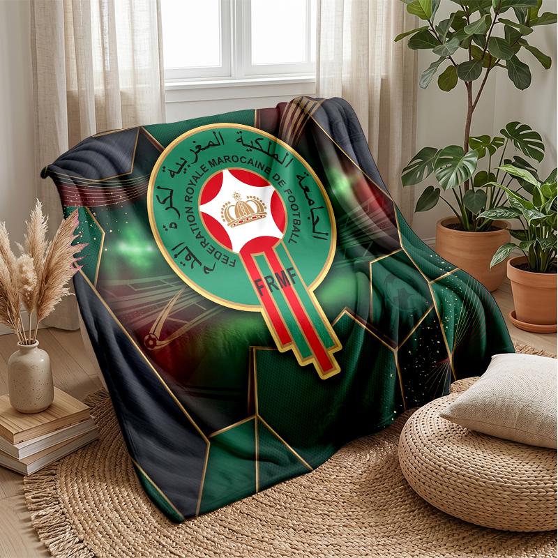 Morocco Football Printed Flannel Blanket Skin Friendly Warm Decorative Throw for Indoor Couch Bed Daily Use