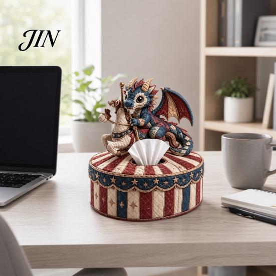 Woodland Patchwork Kit Quilted DIY Tissue Box Kit, with Pre-Cut Fabric, Dragon Whimsical Animal Box, for Adults Beginners Fabric Cover