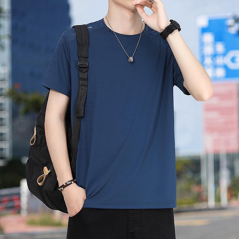 Мужская футболка из ледяного шелка с короткими рукавами, летняя свободная тонкая быстросохнущая повседневная спортивная летняя футболка с круглым вырезом