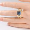 Vintage Elegant Blue Synthetic Zirconia Hollowed Maple Ring for Women Luxury Temperament Banquet Celebration Jewelry Accessories