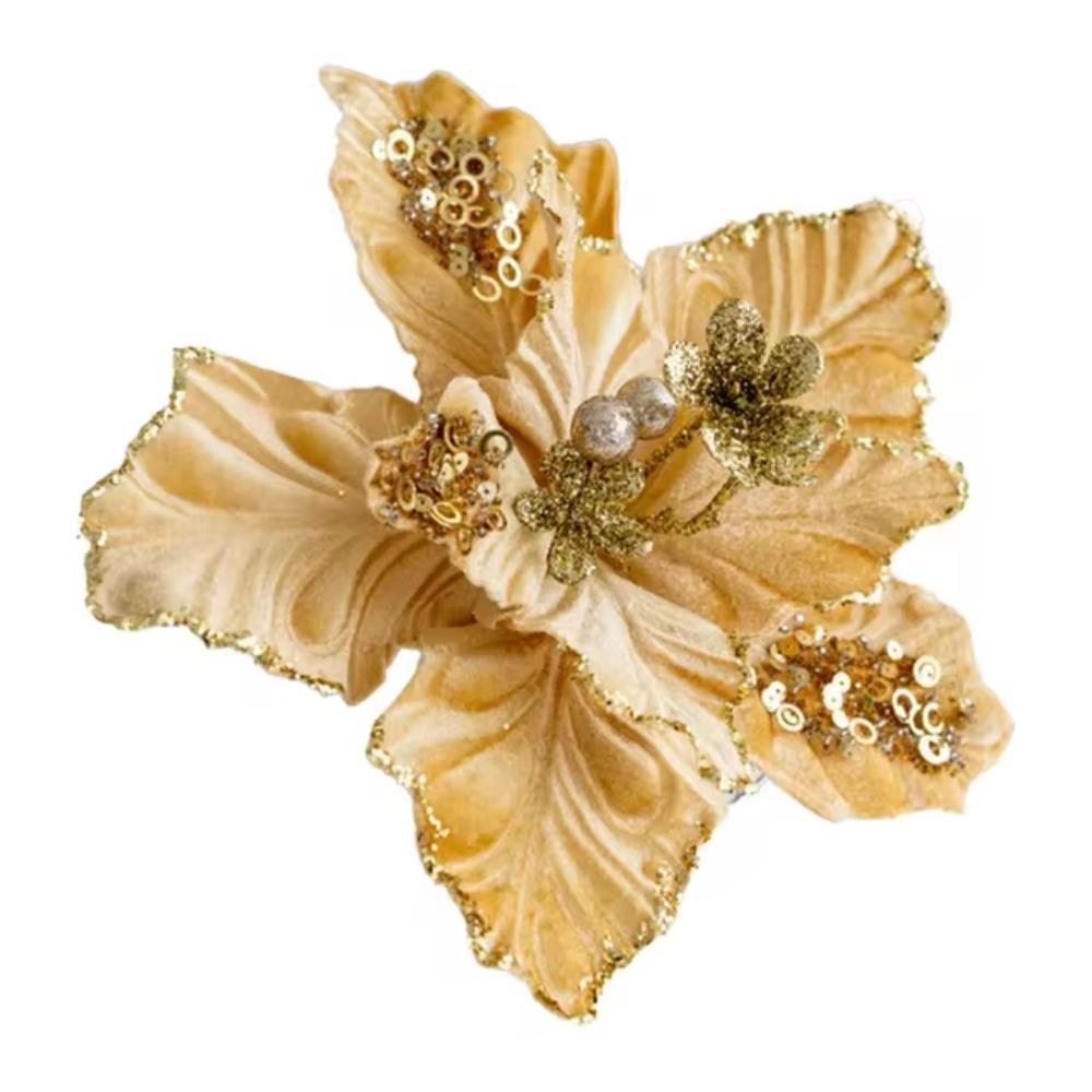 DIY Artificial Poinsettia Flower Simulation Sequins Flower Christmas Tree Decorations  Party Gifts