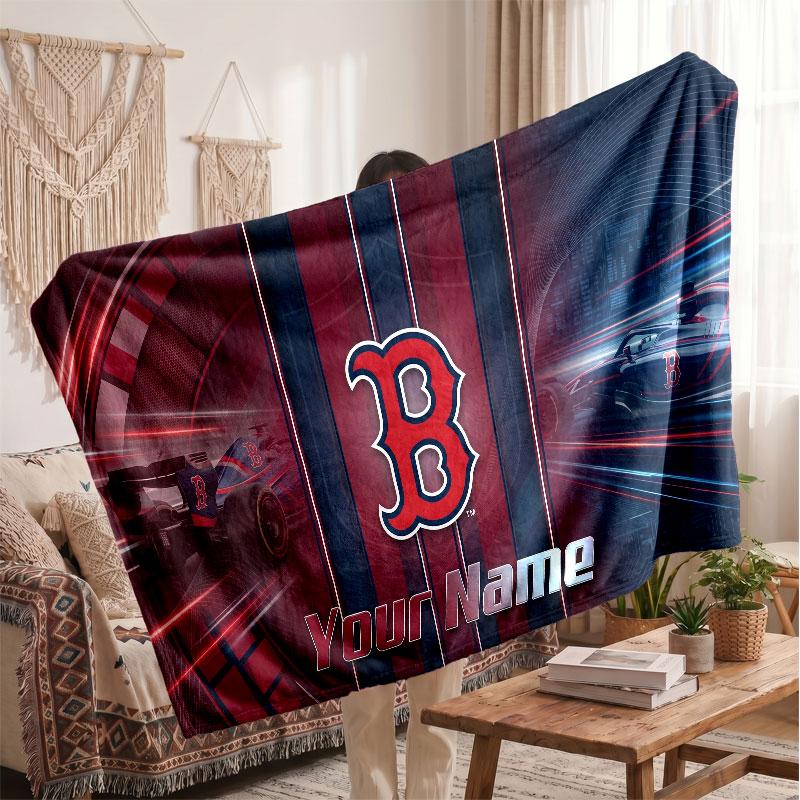 Boston Red Sox Flannel Blanket, Custom Name Text Personalized Soft Throw Blanket Home Decor Gift