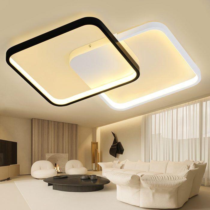 Plafonnier LED - NETTLIFE - Modèle 43 cm - 55W Dimmable - Noir/Blanc - Télécommande