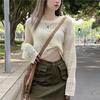 Fashion Thin Hollow Top Blouse Women's Clothing Summer Design Foreign Loose Short Long-sleeved Knitted Sweater