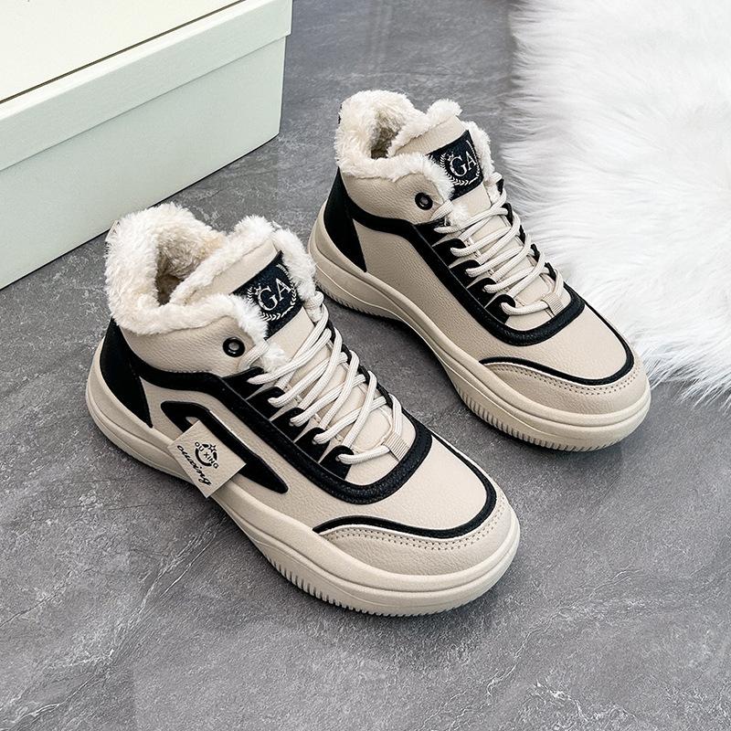 Бархатные высокие кеды для женщин 2024 зима новая корейская версия теплые спортивные туфли для студентов ins толстые хлопковые туфли Q815