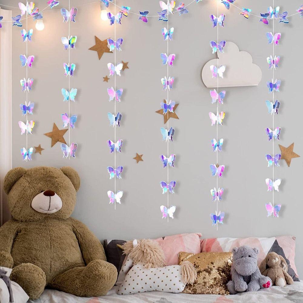 2m 3D Butterfly Paper Banner DIY Party Hanging Decoration Butterfly Hanging Garland Bridal Shower