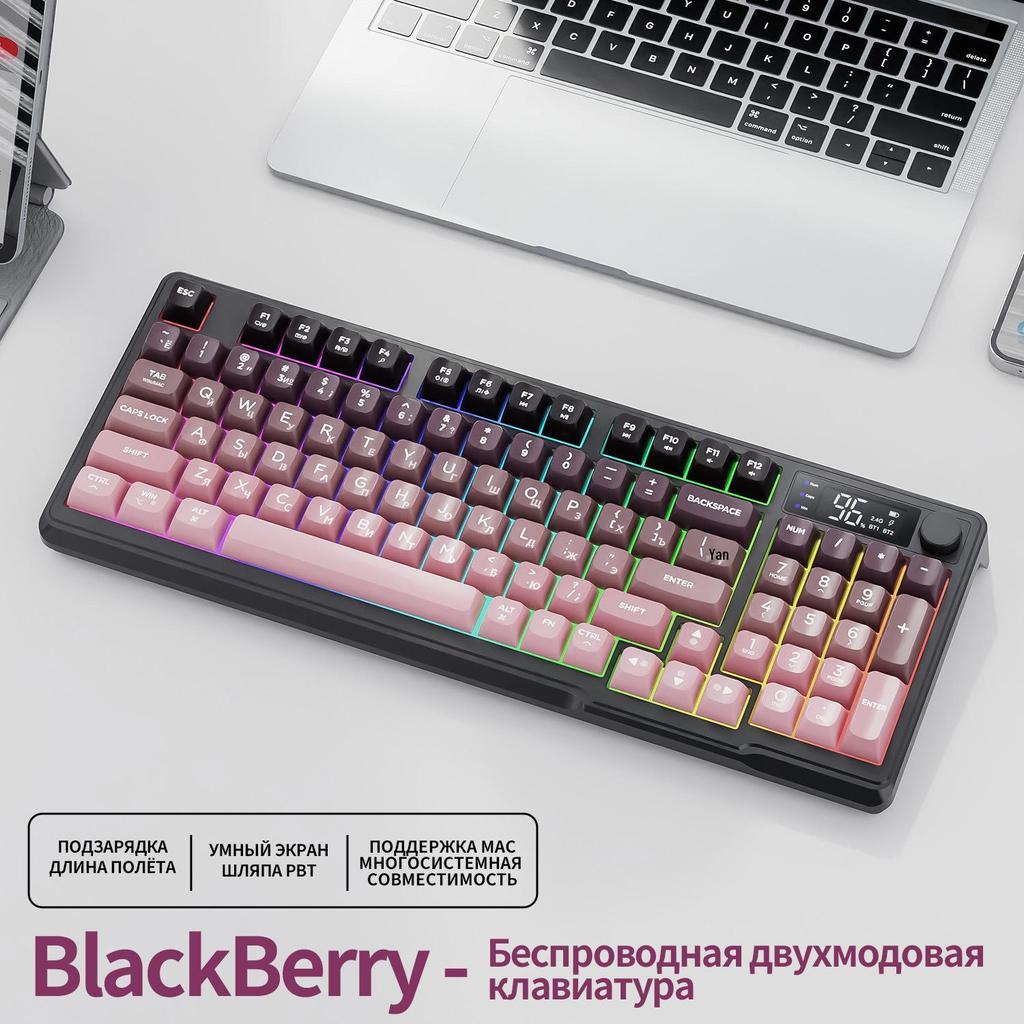 Беспроводная игровая клавиатура Free Wolf M96 с двойным режимом Bluetooth, PBT-колпачками и дисплеем (русская раскладка)