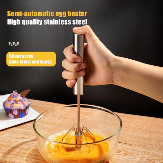 Приспособление для взбивания яиц Нержавеющая сталь Полуавтоматический венчик Эргономичная ручка Не требует батареек Незаменимый на кухне