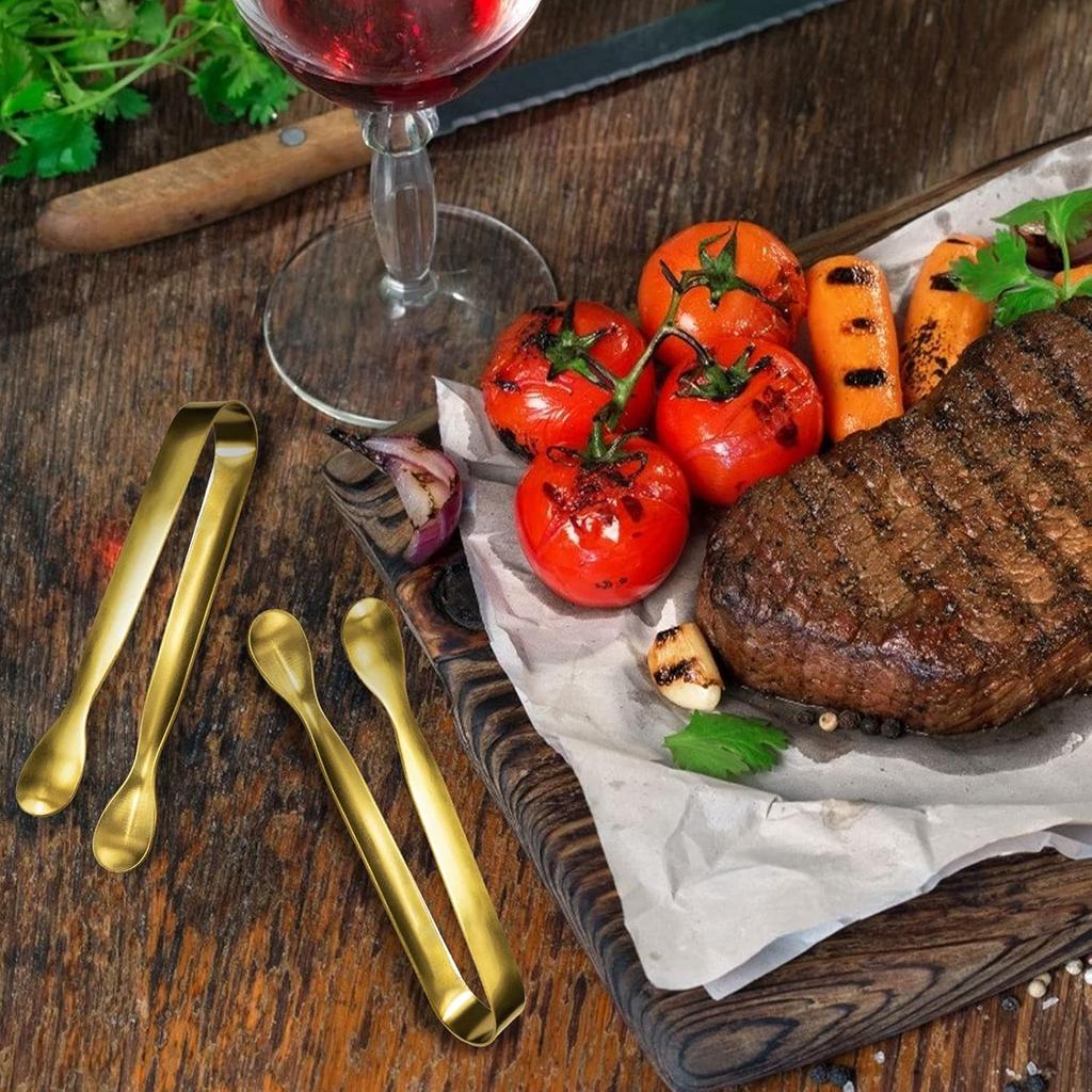 JCREN 12 Pcs Serving Tongs, Small Serving Utensils for Parties Catering Gold Tongs, Food-Grade 304 Stainless Steel Mini Appetizer Tongs for Tea Party