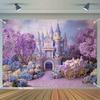 1pc, 2D flat, Purple Princess Castle Party Backdrop - Polyester Banner, suitable for birthdays, Valentine's Day, etc., wsj