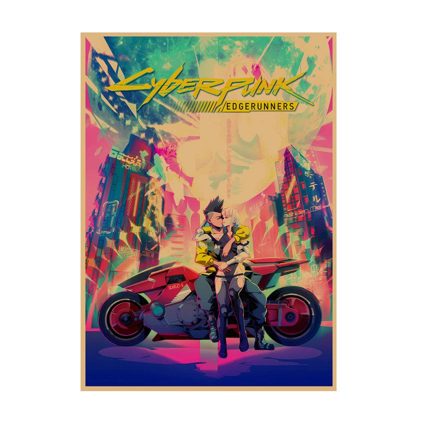 Ретро-арт плакат по аниме Cyberpunk Edgerunners - Декор для комнаты общежития, бара и кафе на крафтовой бумаге