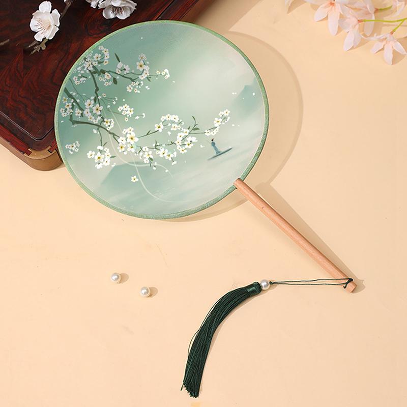 Винтажный круглый печатный веер китайский танцевальный летний классический костюм чонсам женский ханьфу кисточка веер