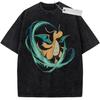 Unisex Washed Black Vintage Tshirt Pokemon Starters Highquality Fabric for Home Leisure Travel Shopping