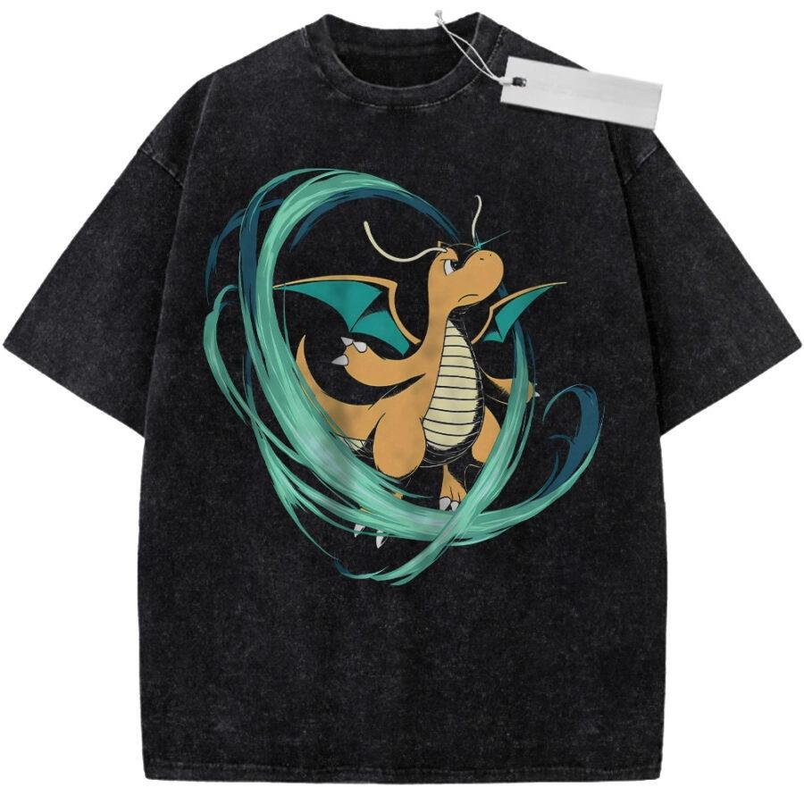 Unisex Washed Black Vintage Tshirt Pokemon Starters Highquality Fabric for Home Leisure Travel Shopping