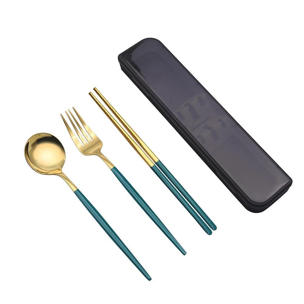3 Pcs Spoon Fork Chopsticks Set With Storage Box Stainless Steel Coffee Snacks Fruit Dessert Fork Spoon Kitchen Teaspoon Set