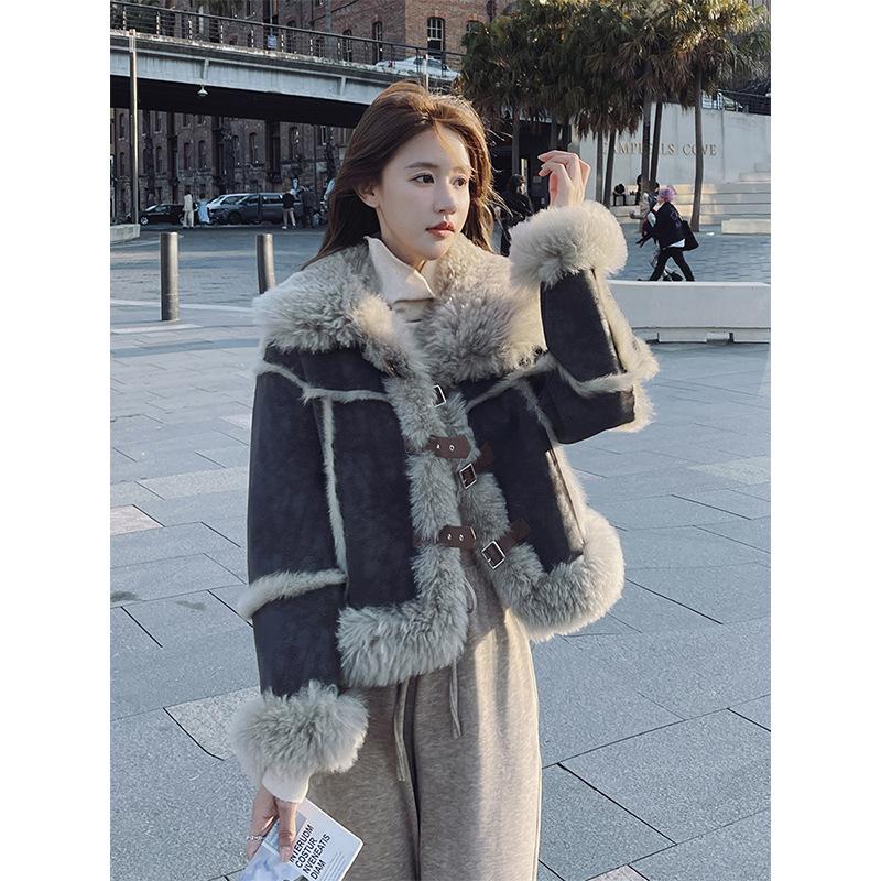 Ny vinter imitert lammepelsjakke damepels integrert lokomotivdress liten fortykket topp trendy