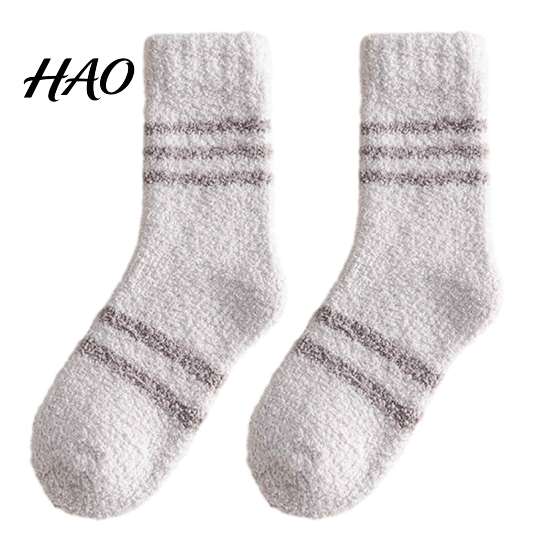 High Elasticity Cozy Socks Thickened Coral Fleece for Men, Thermal Striped Mid-calf Socks, Soft Plush Home Footwear Fuzzy Crew Winter, Cold