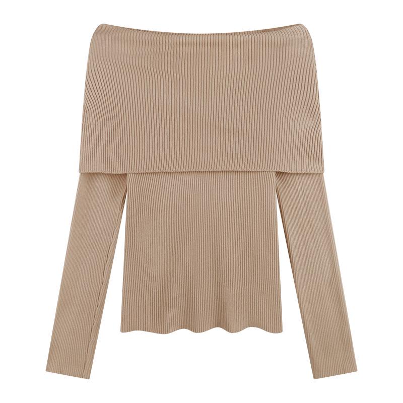 Женский осенний вязаный свитер на одно плечо: 2024 г. облегающий топ с длинными рукавами