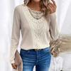  Футболка с длинными рукавами Solid Solor Lace Patchwork с кружевным круглым вырезом для женщин