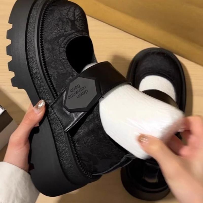 Женская Мода Черные Туфли Мэри Джейн Весна Уличные Женская Мода Толстая Подошва Нескользящая Платформа Увеличение Толстой Подошвы Одиночные Туфли