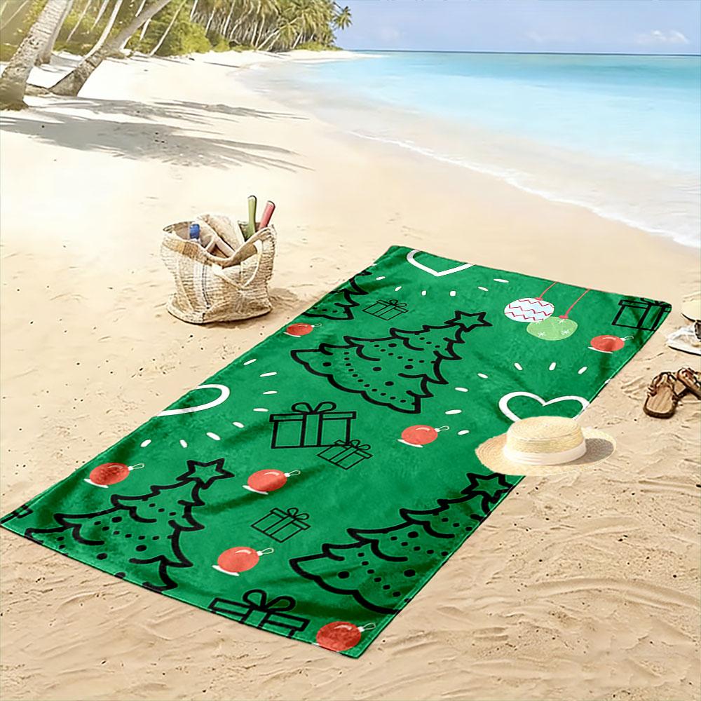 Festive trees and gifts Print beach towel, quick drying, suitable for travel, outdoor sports, jogging, the beach and swimming, gift