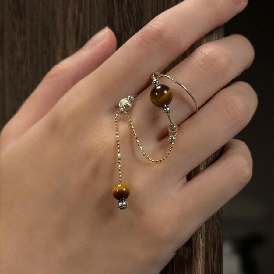 Кольцо с бахромой из камня «Тигровый глаз» Майяр, кольцо с дизайном личности с высоким чувством, модные ювелирные изделия с темпераментом в стиле легкой роскоши