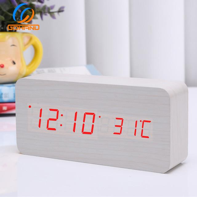 Wooden Clock Thermometer Electronic Clock Creative Wooden Student Alarm Clock Triangle Digital Clock