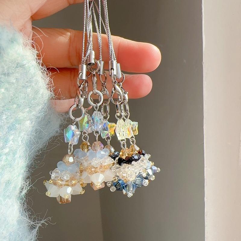 Cute Christmas Mobile Phone Straps Bead Christmas Tree Keychain Lanyard Bag Pendant Decoration Year Gift