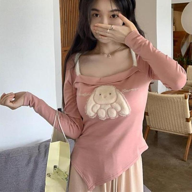 2KWEIRD Japanese Woman Tshirts Square Collar Tunic Summer Tees Fashion Irregular Crop Tops Casual Sweet Y2k T-shirt Shirts for Women