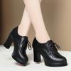 Lace-up Leather Shoes for Women, Elegant Deep-mouthed Single Shoes, High-heeled Spring and Autumn Style, Middle-aged Ladies' Leather Shoes